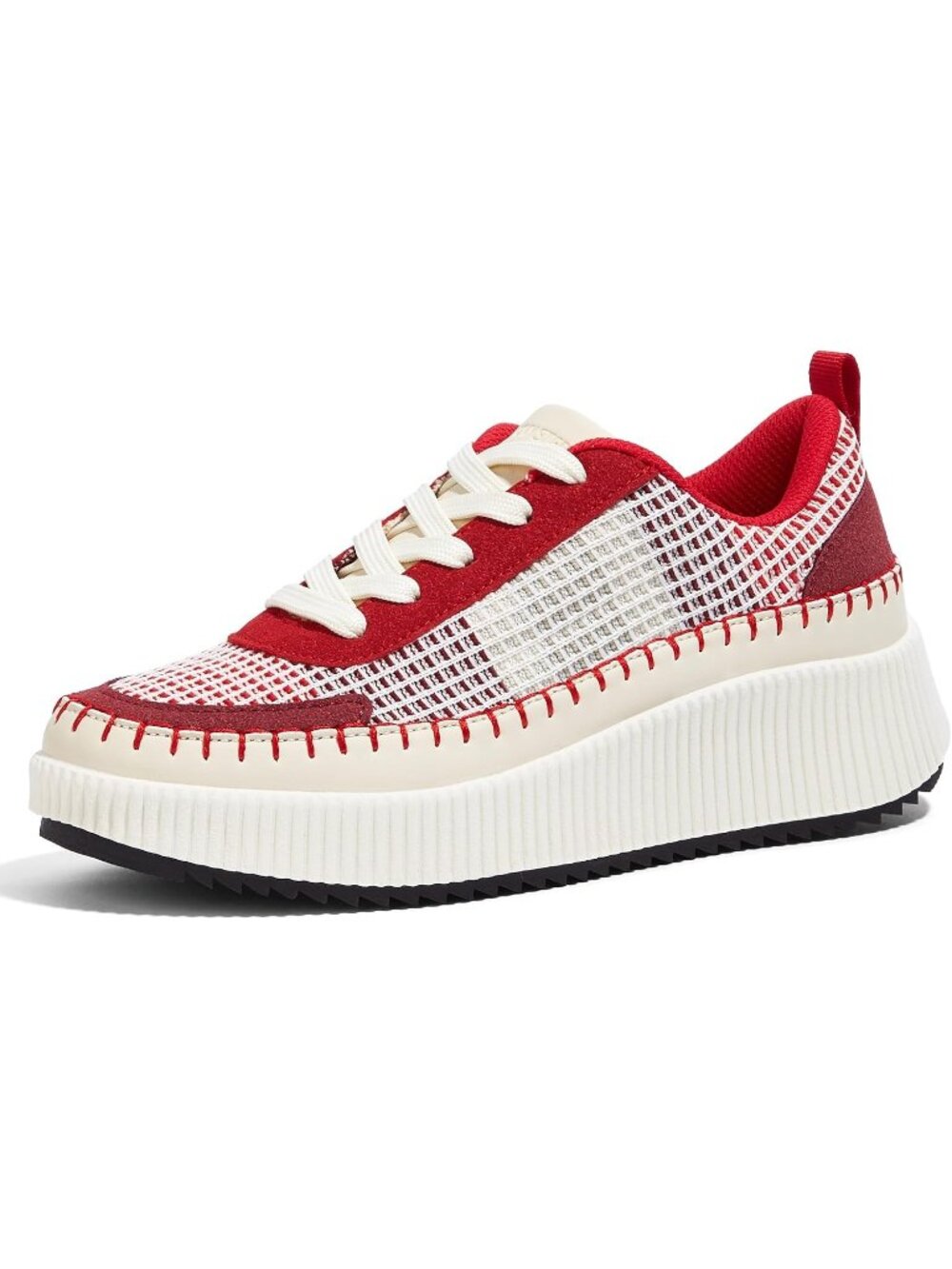 Women's Red Knit Woven Platform Lace Up Anti Slip Durable Chunky Sneakers